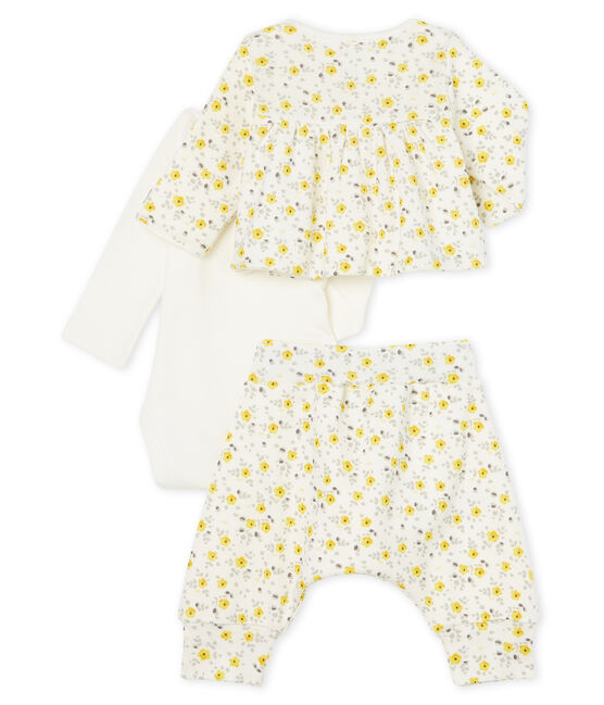 Conjunto de tres piezas para bebé niña de lana y algodón blanco MARSHMALLOW/blanco MULTICO