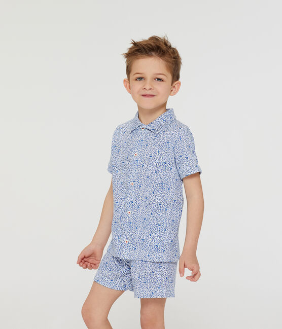 Pijama corto de punto para niño blanco MARSHMALLOW/azul MAJOR