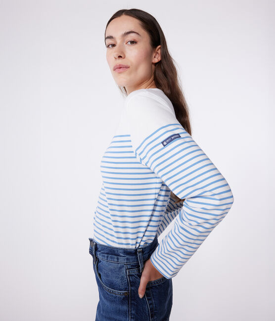 Camiseta marinera de algodón de manga larga para mujer blanco MARSHMALLOW/azul ALASKA