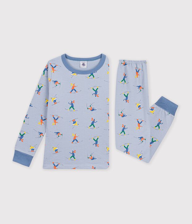 Pijama infantil de mulet&oacute;n con estampado de esquiadores azul/multicolor