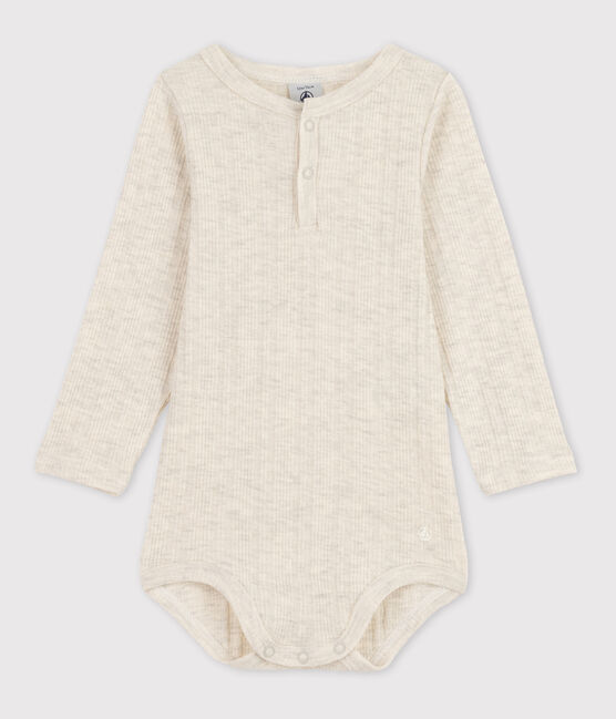 Bodi de manga larga con cuello tunecino de algodón de bebé beige MONTELIMAR CHINE