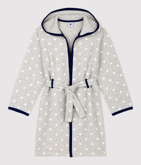 Bata de estrellas de niña/niño de tejido polar gris BELUGA/blanco ECUME