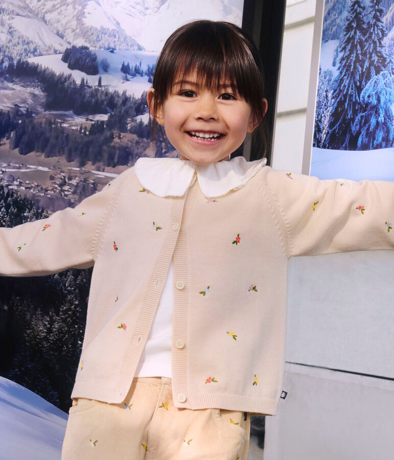 C&aacute;rdigan infantil de lana y algod&oacute;n con estampados bordados blanco AVALANCHE/ MULTICO