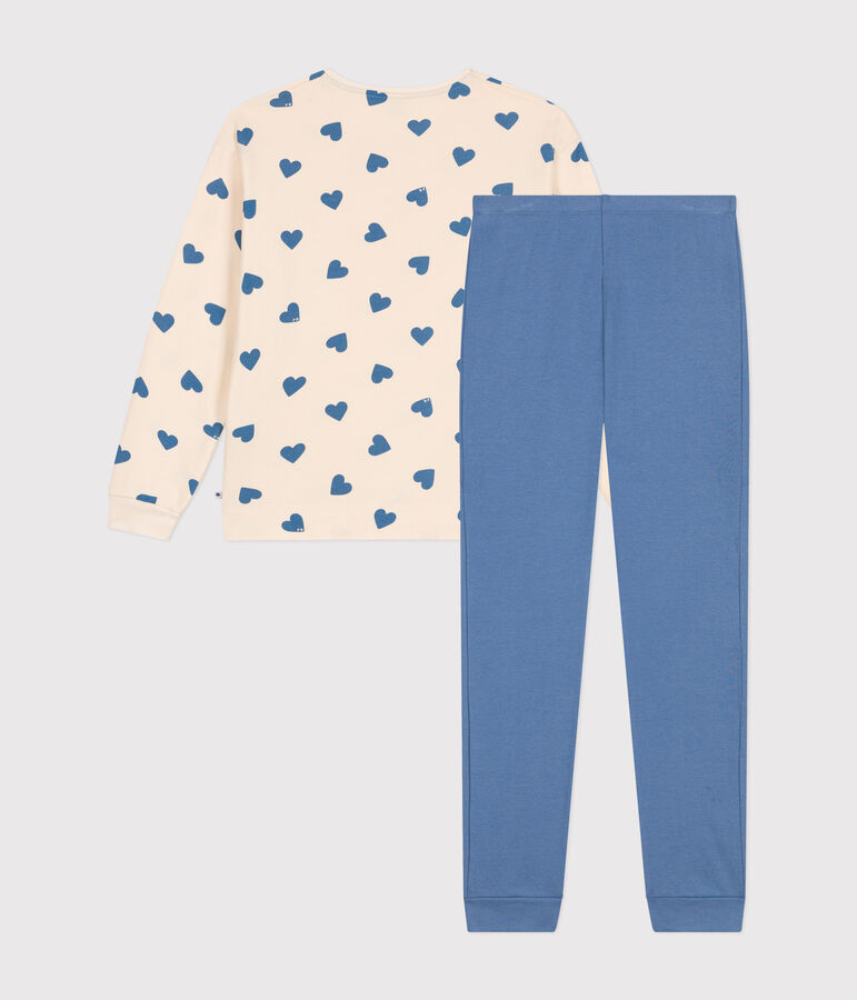 Pijama de dos materiales de algod&oacute;n para mujer azul/crudo