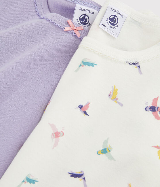 Juego de 2 camisetas de manga corta con estampado de pájaro de niña pequeña variante 1