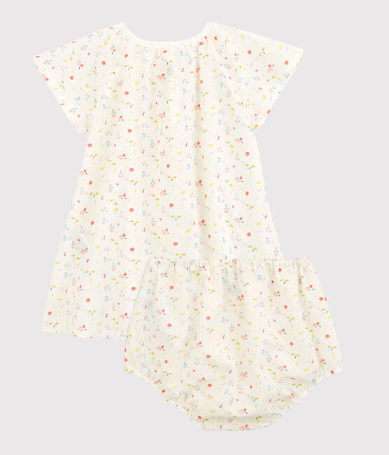 Vestido de manga corta de frutas con braguitas bloomer de tejido tubular de urdimbre y trama de algodón ecológico de bebé niña blanco MARSHMALLOW/blanco MULTICO