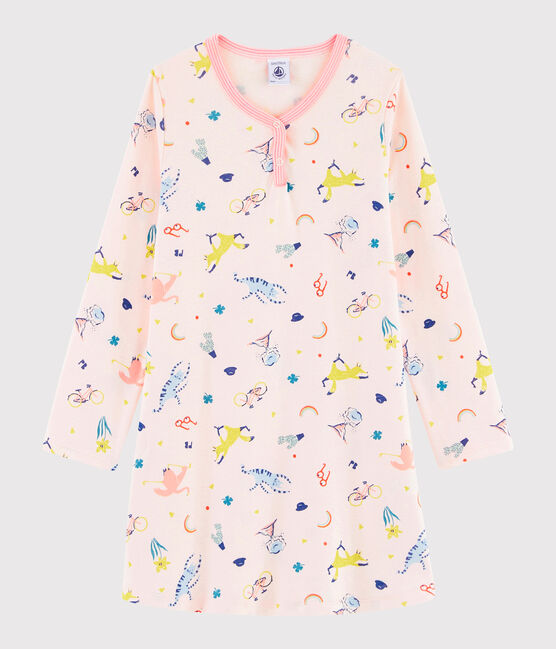 Camisón con estampado de fantasía de niña de punto rosa FLEUR/blanco MULTICO