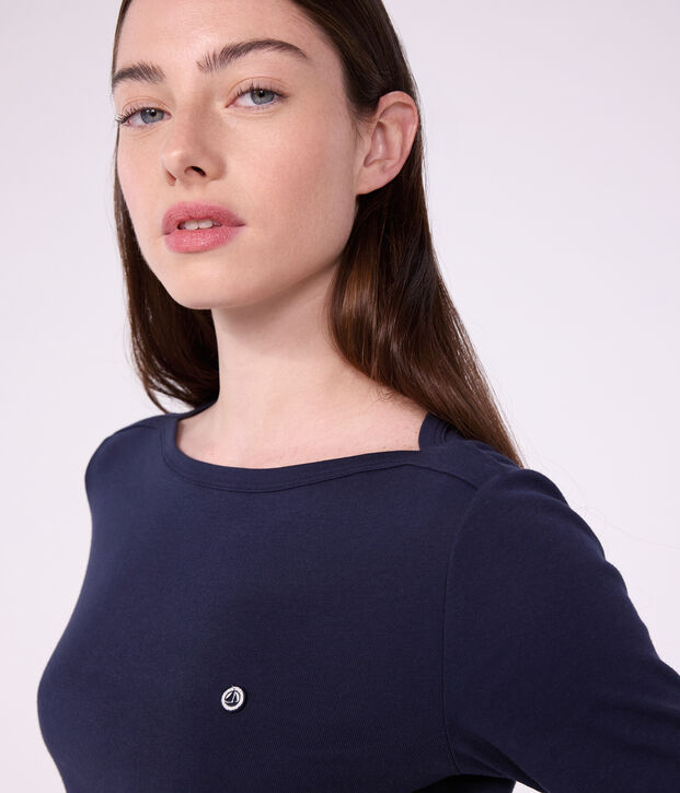 Camiseta de manga larga de algod&oacute;n con cuello almirante para mujer SMOKING