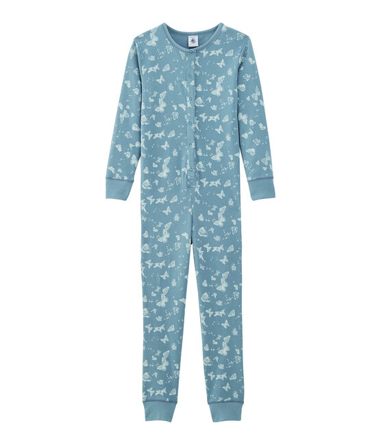 Mono largo infantil de algodón para niña azul FONTAINE/blanco MARSHMALLOW