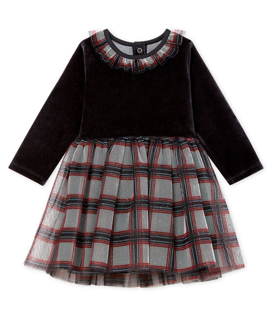 Vestido bimaterial de manga larga para bebé niña negro NOIR/blanco MULTICO