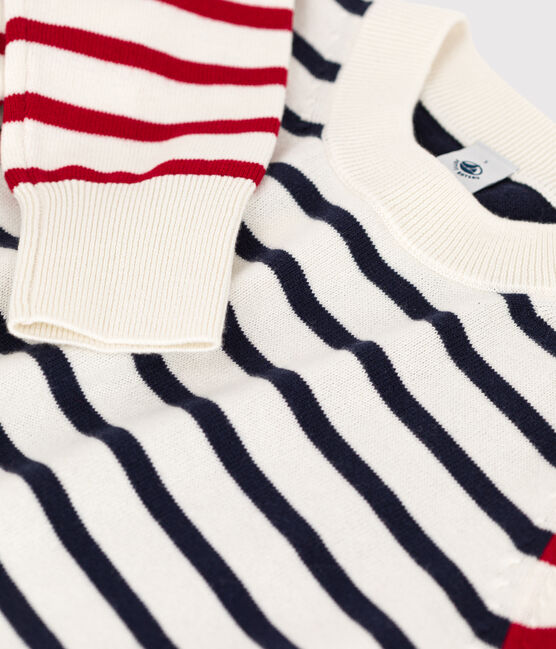 Jersey de lana y algodón con rayas marineras para mujer blanco MARSHMALLOW/blanco MULTICO