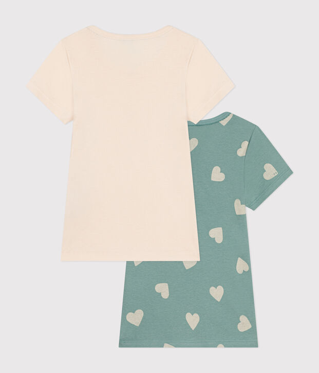Juego de 2 camisetas infantiles de algod&oacute;n de manga corta con coraz&oacute;n multicolor