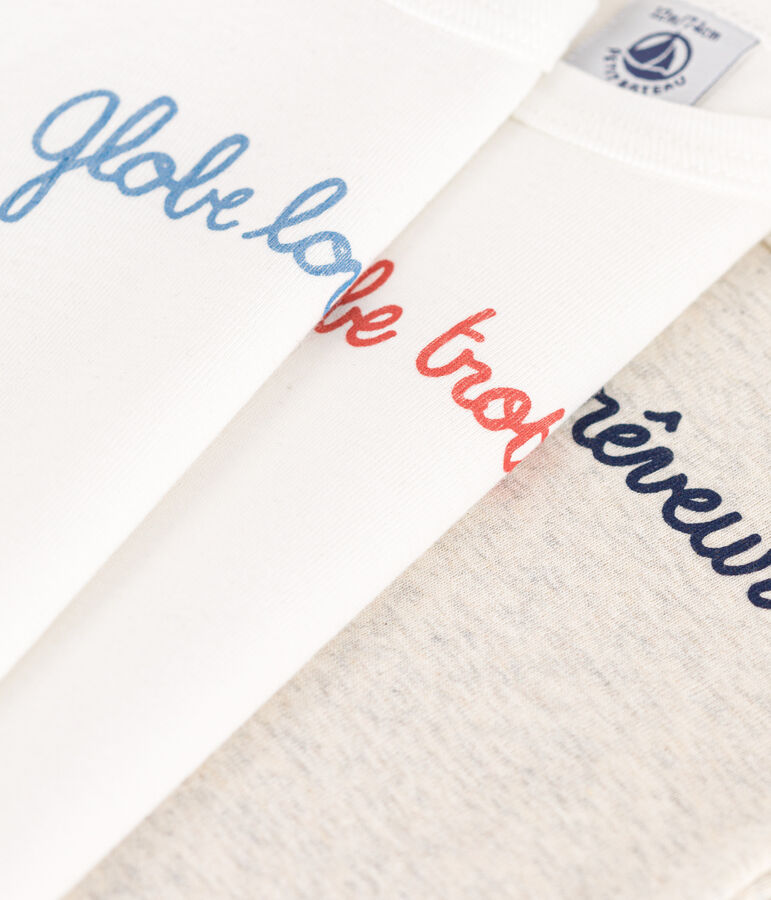 Juego de 3 bodis de manga corta de algod&oacute;n con inscripci&oacute;n globetrotteur variante 1