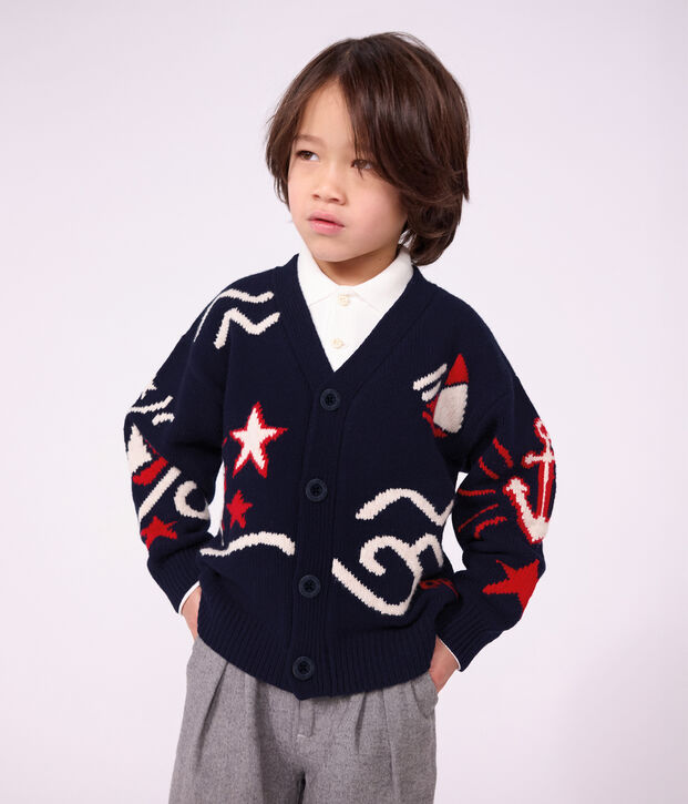 C&aacute;rdigan infantil de lana y algod&oacute;n con estampado rojo/multicolor