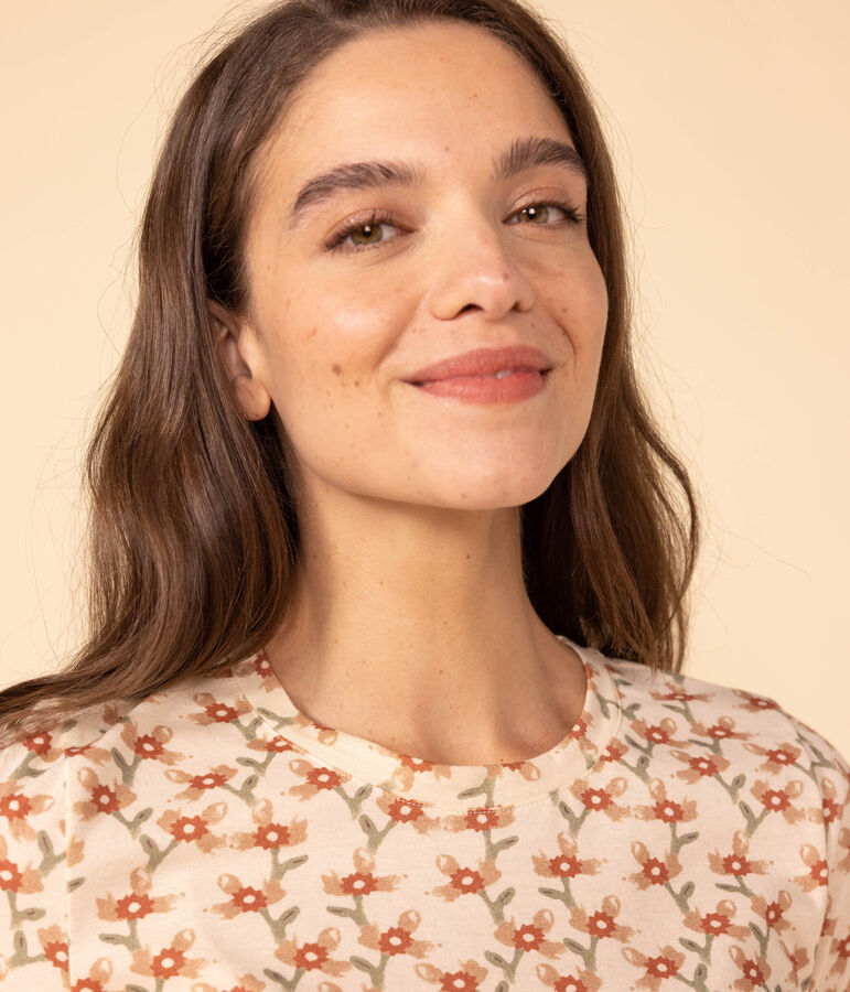 Camiseta LA RECTA de algod&oacute;n con cuello redondo para mujer crudo/multicolor