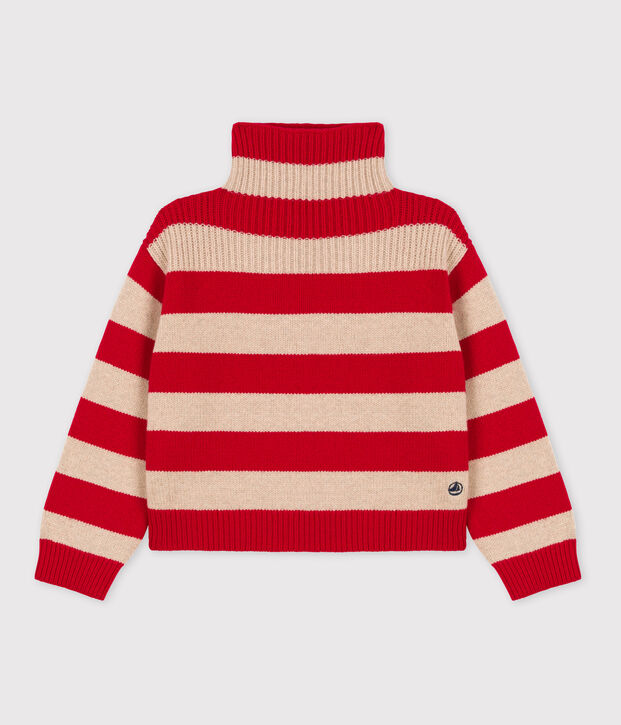 Jersey a rayas de lana y algod&oacute;n de ni&ntilde;o beige/rojo