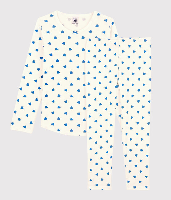 Pijama con corazones azules de algodón de niña blanco MARSHMALLOW/azul BRASIER