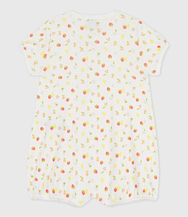 Mono corto de algod&oacute;n con estampado de frutas para beb&eacute; blanco/rosa