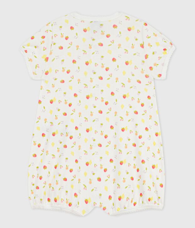 Mono corto de algod&oacute;n con estampado de frutas para beb&eacute; blanco/rosa