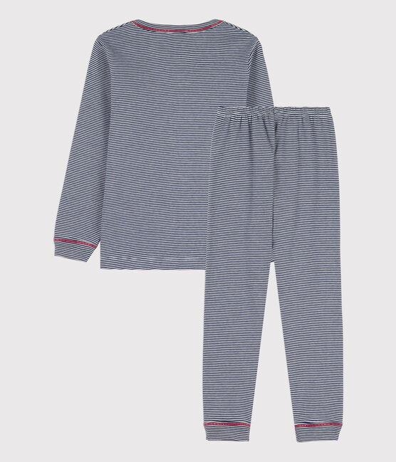 Pijama milrayas de algodón de niño azul MEDIEVAL/blanco MARSHMALLOW