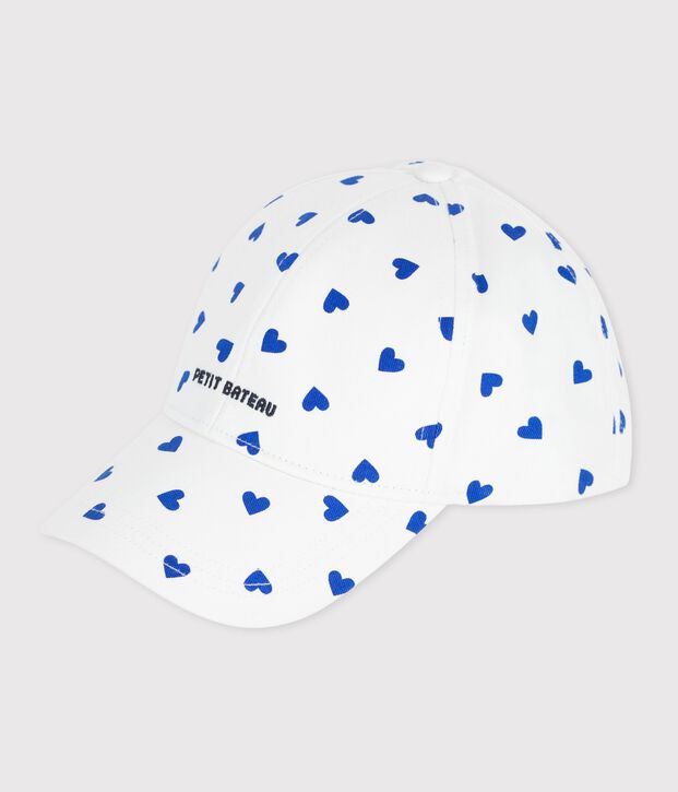 Sombrero infantil de sarga con estampado de corazones blanco/azul
