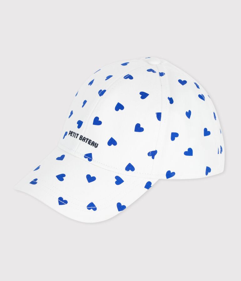Sombrero infantil de sarga con estampado de corazones blanco/azul