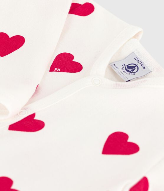 Pijama de felpa cepillada con cuello estampado de corazones para bebé blanco MARSHMALLOW/rojo TERKUIT
