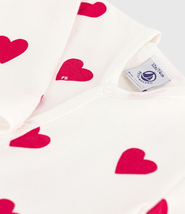 Pijama de algod&oacute;n para beb&eacute; (unisex) con estampado de corazones blanco/rojo