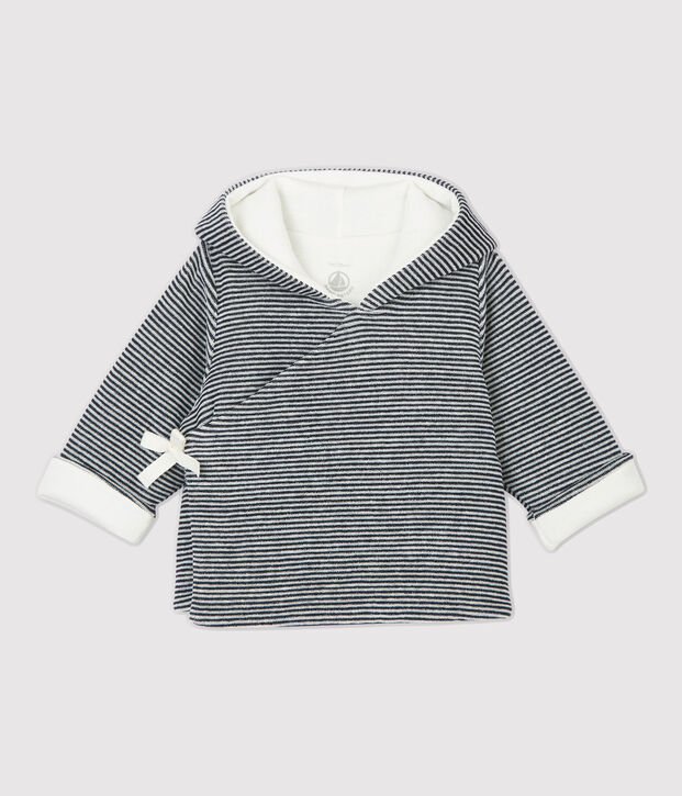 Chaqueta a rayas con capucha de beb&eacute; de terciopelo de algod&oacute;n org&aacute;nico blanco/azul
