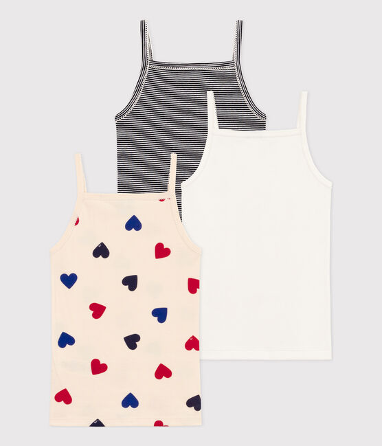 Juego de 3 camisetas de tirantes de algodón con tres corazones para niña variante 1
