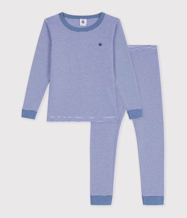 Pijama infantil muy ajustado de algod&oacute;n a rayas azul/blanco