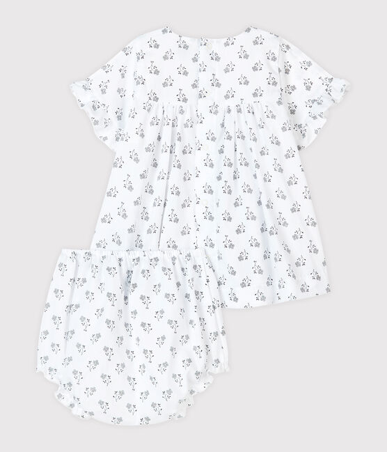 Vestido con pololo de popelina de flores para bebé niña blanco MARSHMALLOW/blanco MULTICO