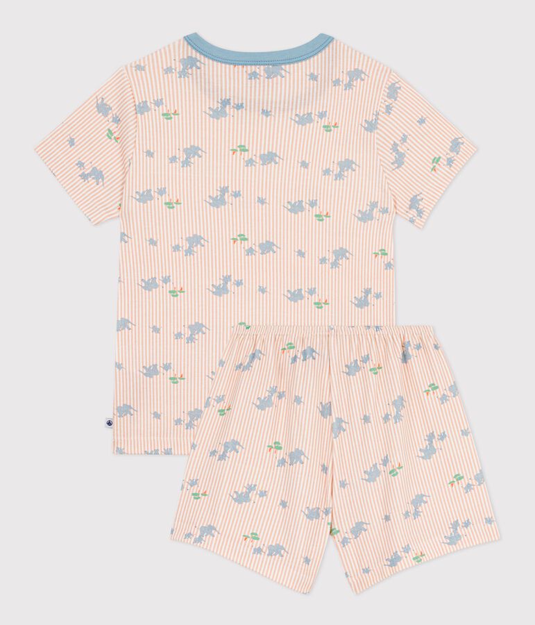 Pijama corto infantil de algod&oacute;n con estampado de elefantes blanco/multicolor