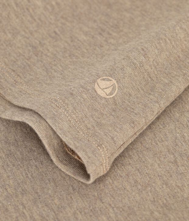Camiseta lisa de cuello alto de algod&oacute;n para mujer beige