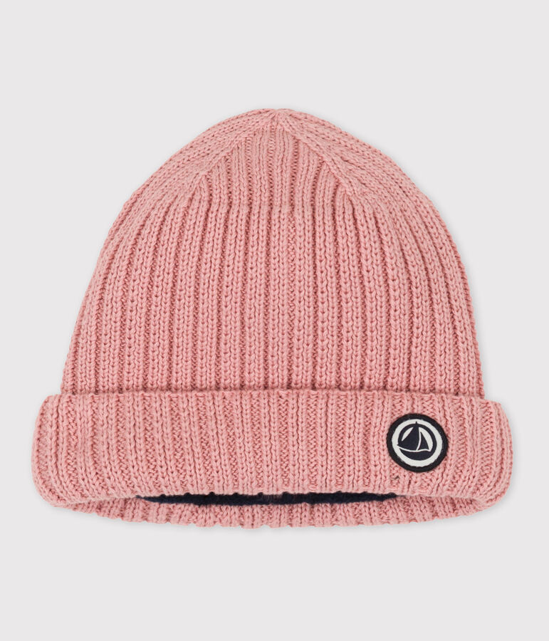 Gorro de punto tricotado con forro polar reciclado para beb&eacute; rosa