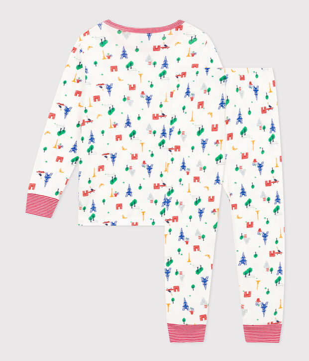 Pijama infantil de algod&oacute;n con estampado de Par&iacute;s blanco/azul/multicolor