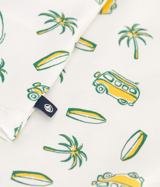 Camiseta de algod&oacute;n de manga corta con estampado de barcos para beb&eacute; blanco/amarillo