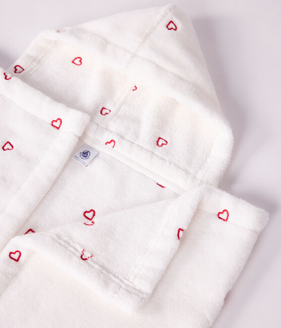 Capa de baño de rizo con corazones bordados para bebé blanco MARSHMALLOW/rosa CHARME