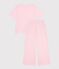 Pijama de algod&oacute;n a rayas de pernera ancha para mujer rosa/blanco