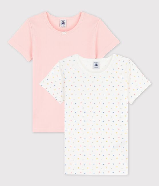 Juego de 2 camisetas de manga corta con estrellitas se algodón orgánico de niña variante 1