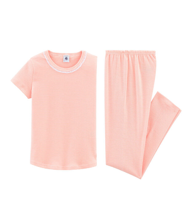 Pijama manga corta de punto para ni&ntilde;a rosa/blanco