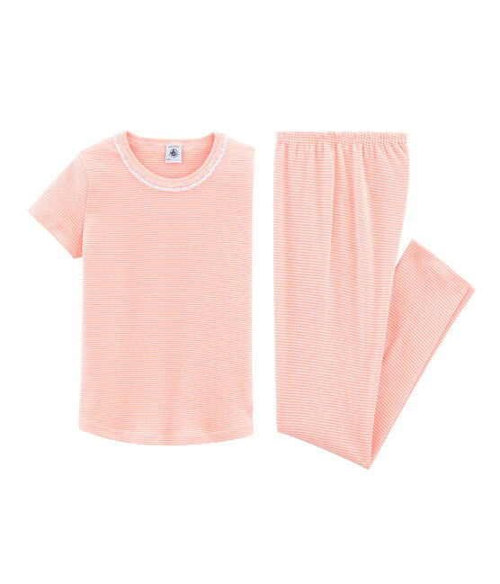 Pijama manga corta de punto para niña rosa ROSAKO/blanco MARSHMALLOW