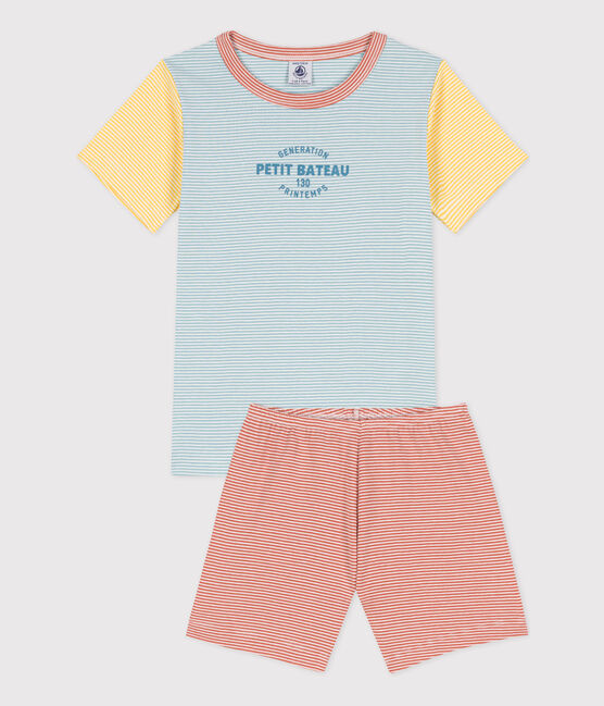 Pijama corto de algodón milrayas tricolor para niño/niña MIMI/ MULTICO