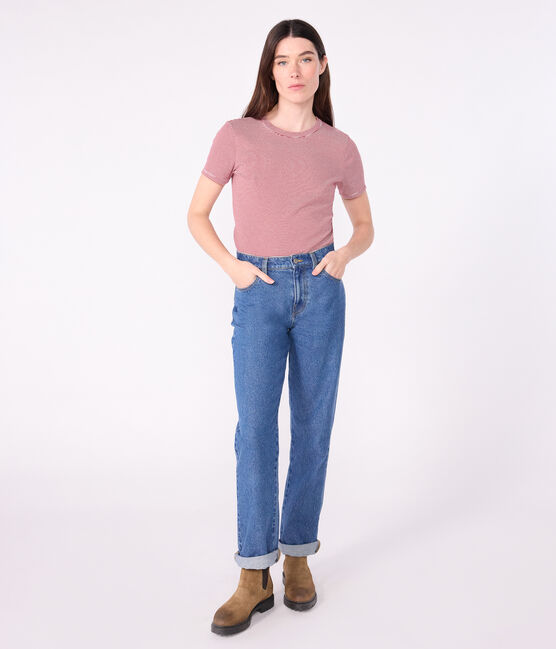 Camiseta Icónica de manga corta de algodón para mujer rojo AMARANTE/ MARSHMALLOW