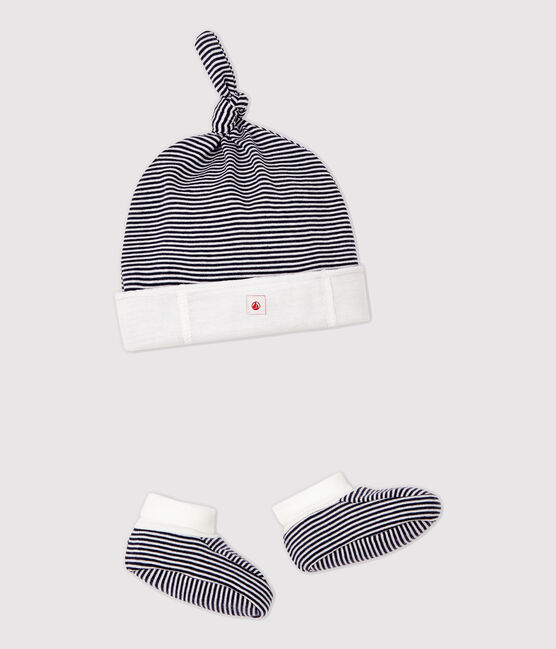 Juego de Gorro de recién nacido y manoplas a rayas de bebé de algodón orgánico variante 1