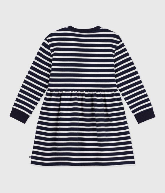 Vestido infantil de manga larga de algodón azul SMOKING/blanco MARSHMALLOW