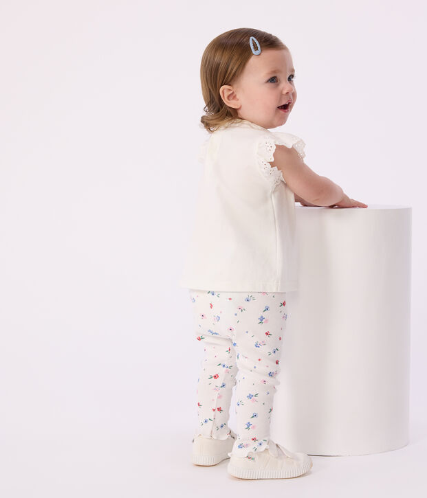 Leggings de algod&oacute;n con estampado de flores para beb&eacute; blanco/multicolor