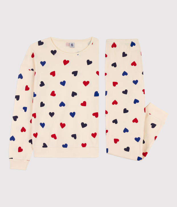 Pijama con coraz&oacute;n de algod&oacute;n de mujer crudo/multicolor