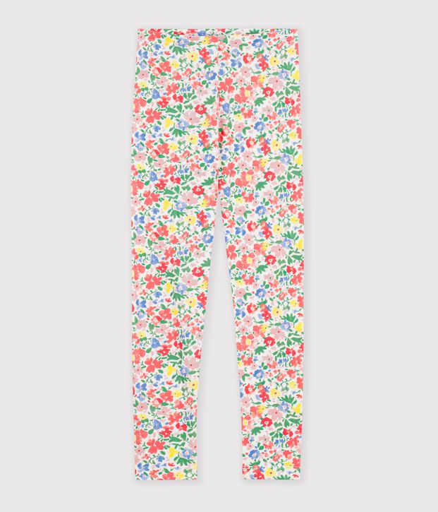 Leggings infantiles de algod&oacute;n con flores blanco/multicolor