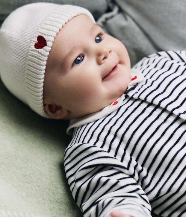 Gorro tricotado de algod&oacute;n para reci&eacute;n nacido blanco
